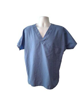 Landau ScrubZone Unisex V-Neck Blue Scrub Top Large Pocket Nurse Medical Uniform